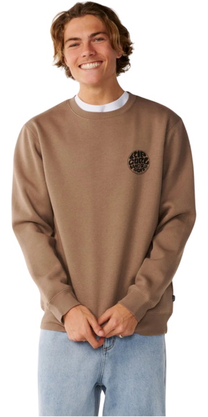2026 Rip Curl Mens Wettie Icon Crew Sweatshirt CFEHN9 - Walnut